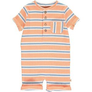 Me & Henry - Peach / Blue / White Stripe Short-Sleeve Romper (Camborne Henley Ro